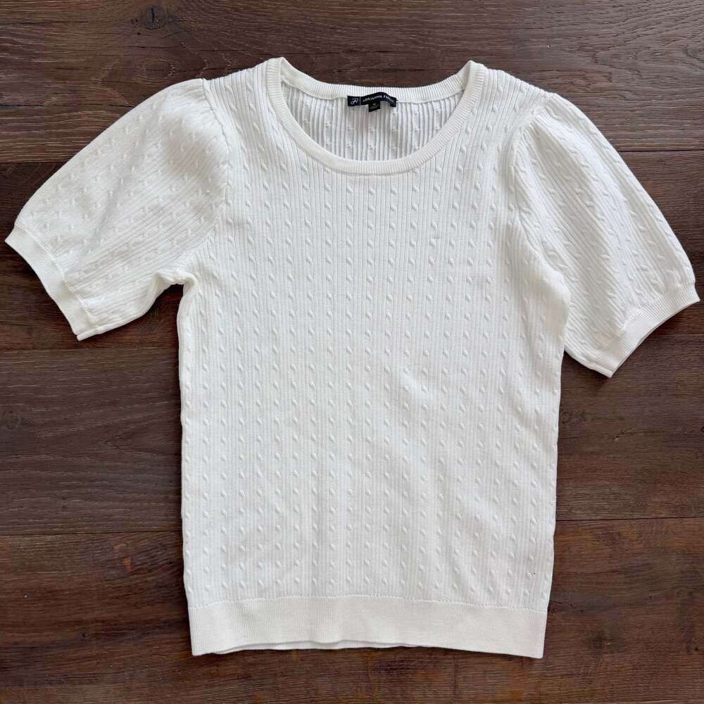 Adrianna Papell Short Sleeve Crew Neck White Sweater Women’s Medium
